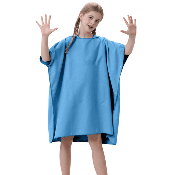 Beach Towel with Hood for 3-10 Years Boys and Girls Hooded Towels Bath Robe for Kids(Sky Blue)
