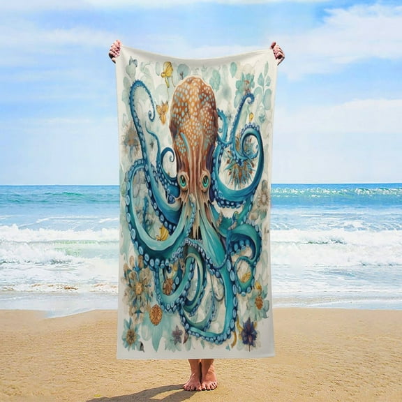 Beach Towels Coastal Ocean Octopus Microfiber Beach Towels for Travel Absorbent Quick Dry Towel Vintage Octopus Blue Freshen Up Nautical Sea Microfiber Sand Free Bath Pool 30x60 inch