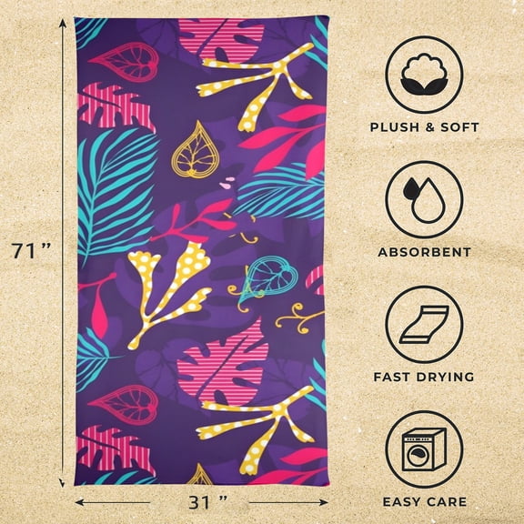 Beach Towels - Large Summer Vacation or Spring Break Beach Towel 31"x71" - Fuchsia Splash