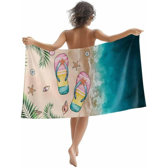 Beach Towels Quick Dry Absorbent Towels Summer Beach Colorful Slippers Sand Free Beach Towel for Pool Swimming Travel Vacation Ocean Shell Flip Flops Swim Towels