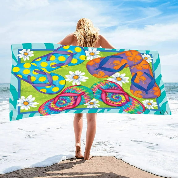 Beach Towels,Summer Beach Slippers Beach Towel Microfiber Double-sided Velvet Beach Towel Swimming Towel Versatile Beach Towel,Microfiber Beach Towels for Adults(A,27.5x59in)