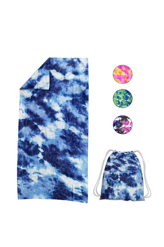 Beach Towels for Travel | Backpack Beach Towel | Microfiber Quick Dry 2-in-1 Design, Lightweight, Foldable, Adjustable Straps, Soft Large Size | Blue Green Yellow | 60x120cm