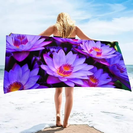 Beach Towels,Water Lilies Multipurpose Towels Sand Free Beach Towels Overd,Large Colorful Bath Towel Extra Absorbent (14)