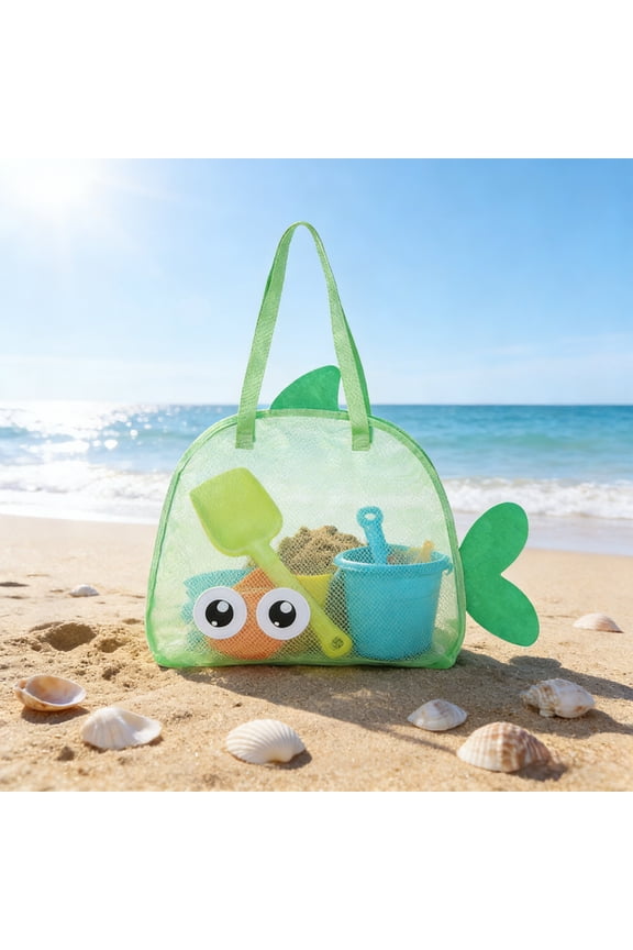 Beach Toy Bag 8.5 Gallon, Large Capacity Mesh Tote for Childs Shovels, Breathable Sandproof Nylon with Drawstring, Quick Dry Durable and Family Vacation Travel Essential