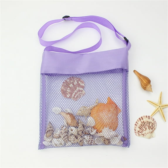 Beach Toy Mesh Bag, Multi-Color Sand Toys Storage Tote Bags, Sea Shell Collecting Bag with Adjustable Carrying Straps and Zipper for Swimming Gifts