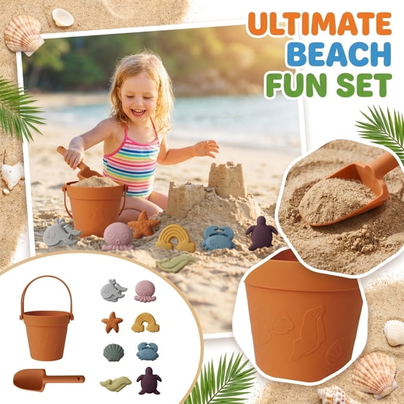 Beach Toy Set with Shovel, Bucket, and Animal Models, for Indoor Outdoor Sandpit and Garden, Beach Fun, Style 1