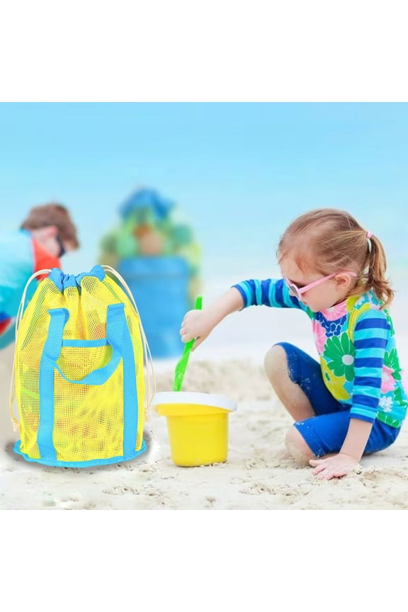 Beach Toy Storage Bag Mesh, Usupdd Large Capacity Nylon Beach Bag for Sand Toys, Quick Dry Drawstring Outdoor Tote for Pool Seaside, Yellow