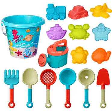 Beach Toys, 16 Piece Sand Toys Set Kids Sandbox Toys Includes Sand Buckets, Watering Can, Hand Tools, Sand Molds & Mesh Bag for Travel, Beach Toys for Kids Ages 3-13