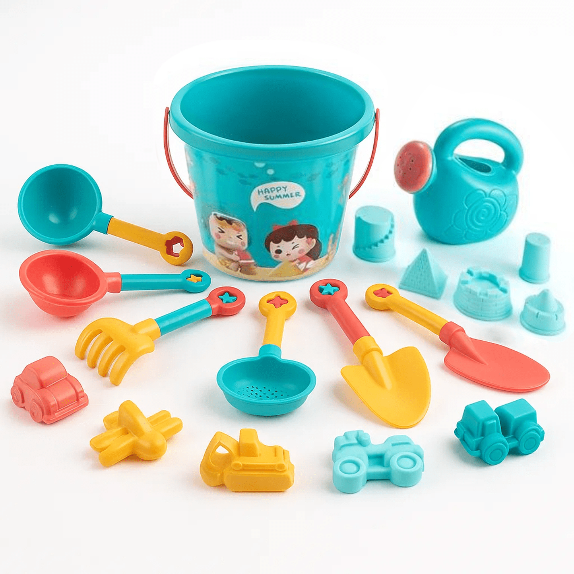 Beach Toys, 18 Piece Sand Toys Set Kids Sandbox Toys Includes Sand Buckets for Kids, Sifter, Watering Can, Rake, 4 Hand Tools, 10 Sand Molds & Mesh Bag, Beach Toys for Toddlers Kids Age 3-10