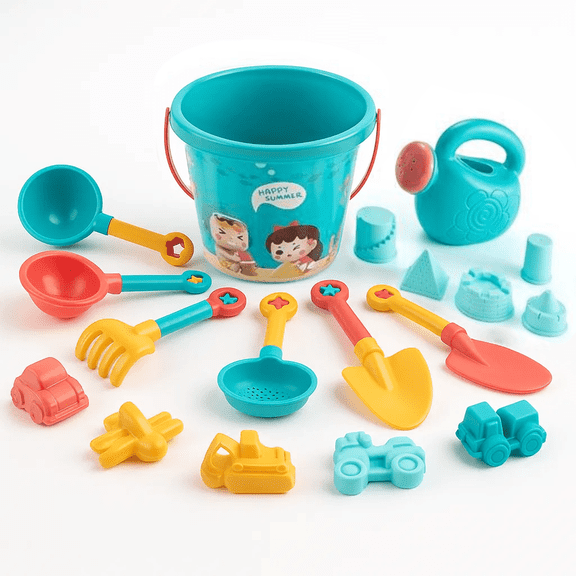 Beach Toys, 18 Piece Sand Toys Set Kids Sandbox Toys Includes Sand Buckets, Sifter, Watering Can, Rake, 4 Hand Tools, 10 Sand Molds & Mesh Bag, Beach Toys for Toddlers Kids Age 3-10