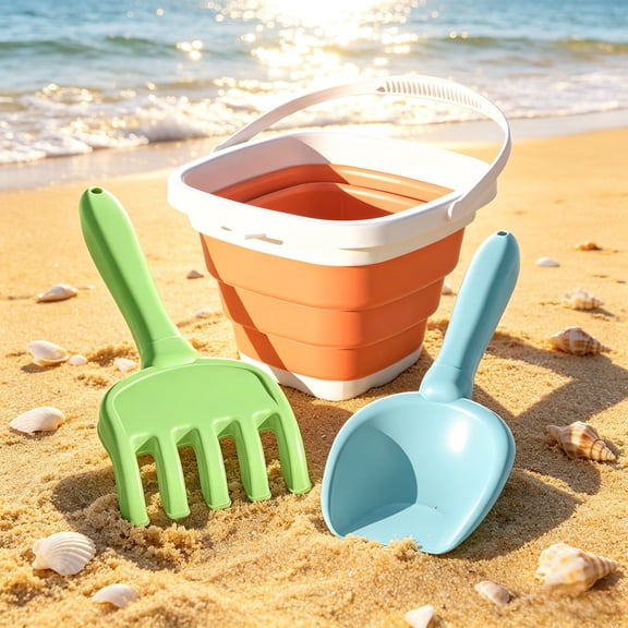 Beach Toys for Ages 4-8, Ocean Beach Toys, Collapsible Beach Toys, Collapsible Sand Bucket and Shovels Set, Sandbox Travel Toys Beach Vacation Essentials, Camping Gear, Fishing