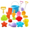 thumbnail image 1 of Beach Toys for Kids, 19PCS Sand Toy Set with Mesh Bag, Beach Wagon, Sand Water Wheel, Watering Can, Molds & Shovels, Sandbox Outdoor Toys for Toddlers, 1 of 11