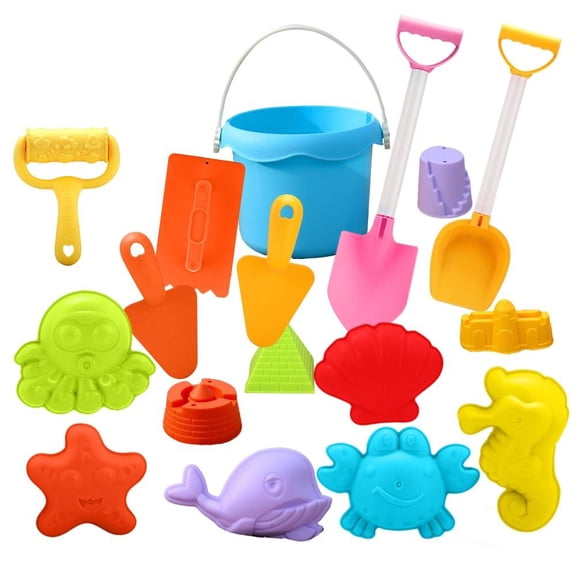 Beach Toys for Kids, 19PCS Sand Toy Set with Mesh Bag, Beach Wagon, Sand Water Wheel, Watering Can, Molds & Shovels, Sandbox Outdoor Toys for Toddlers