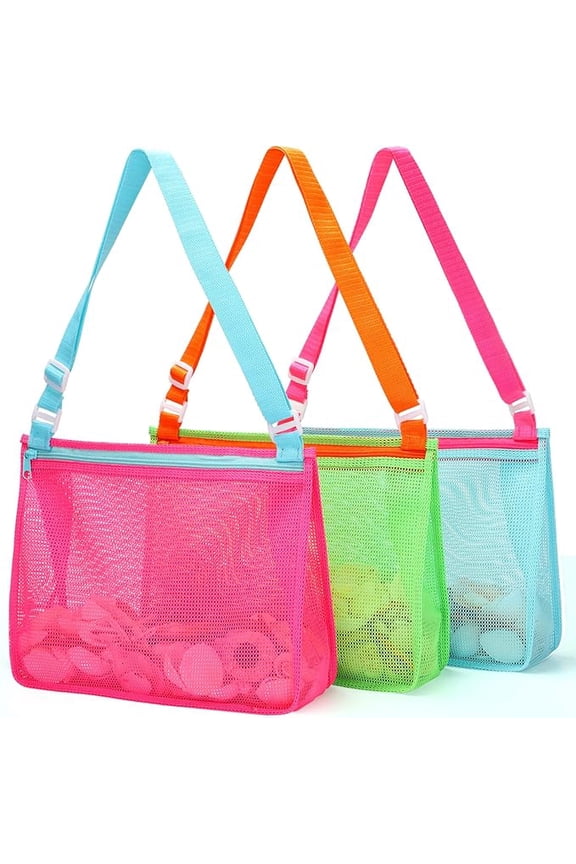 Beach Toys Large Mesh Beach Bag Sand Toy Shell Collecting Bag for Holding Shells Pool Bag Swimming Accessories Gift for Teens Boys and Girls (Only Bags,A Set of 3)