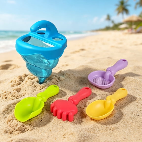 Beach Toys Set Sand Spilling Funnel with Shovel Rake Sifter Sand Spoon Outdoor Sandbox Toys for Pool Backyard Summer Activities