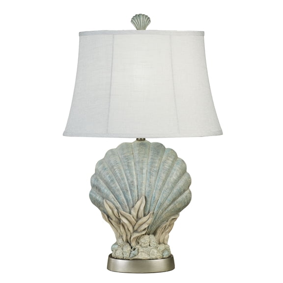 Beach Treasure 3-Way Lighting Coastal Table Lamp, Distressed Pale Blue Scallop Seashell