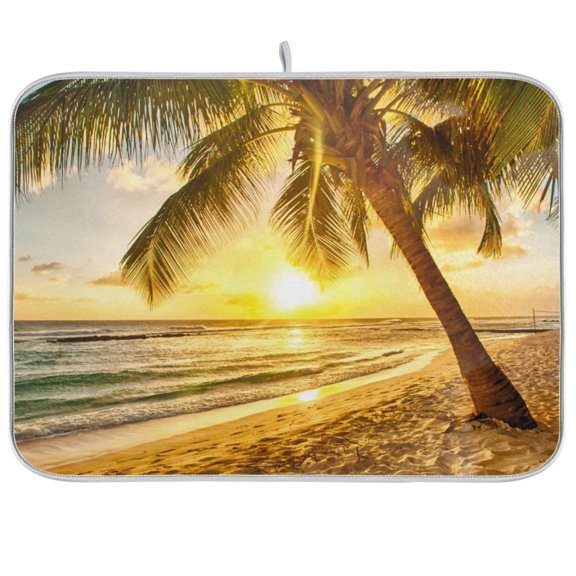 Beach Tree Sunset Dish Drying Mat Microfiber Kitchen Mats Large Counter Absorbent Dish Pad Drainer Rack 16"x18"