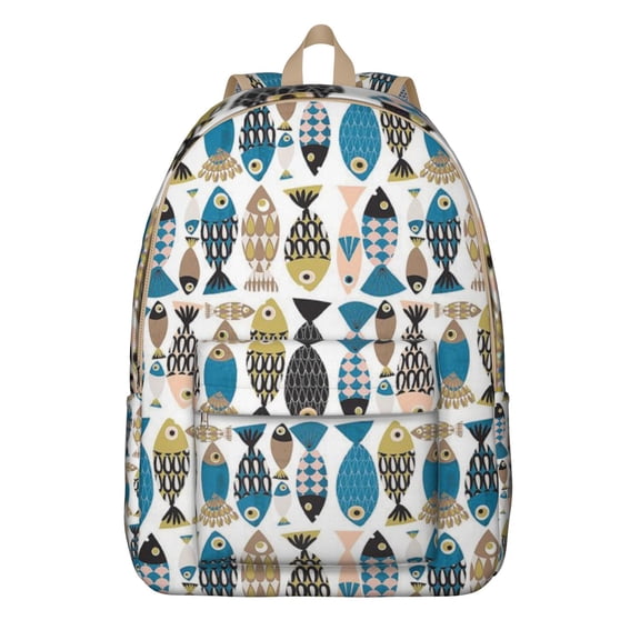 Beach Tropical Fish Life Travel Backpack Durable Oxford Material Backpack with Nautical Beach Coral and Marine Creatures Design Large Capacity Comfortable Carrying Anti-theft Features for School and O