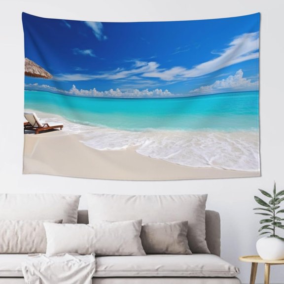 Beach Tropical Sea Tapestry Aesthetic Wall Hanging Boho Vertical Wall Art Decorative Vintage Poster Flag 60 x 40 Inches for Bedroom and Living Room Decor