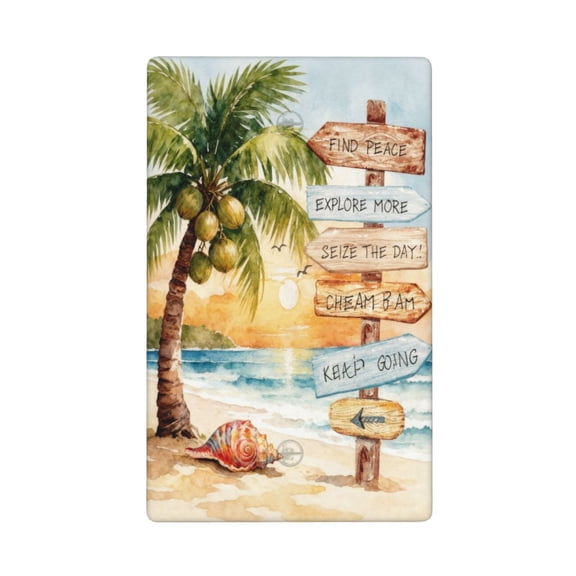 1-Gang Single Rocker Blank Wall Plate, Decorative Light Switch Cover, Beach Palm Tree Ocean Coastal Design, Standard Size Wall Outlet Cover for Home Decor