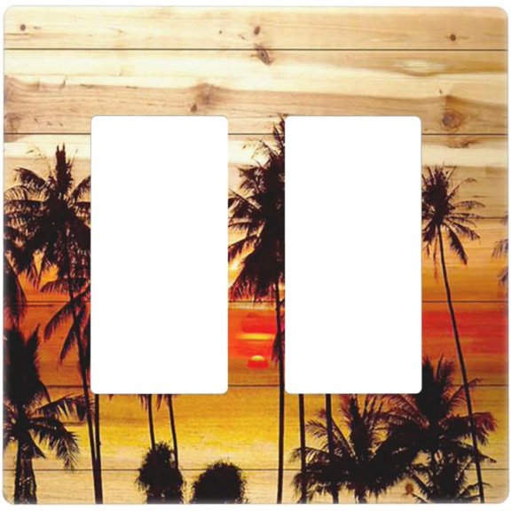 Beach Tropical Wood Palm Tree 2 Gang Double GFCI Rocker/Decorator Light Switch Cover Decorative Outlet Wall Plate Electrical Faceplate Screwless