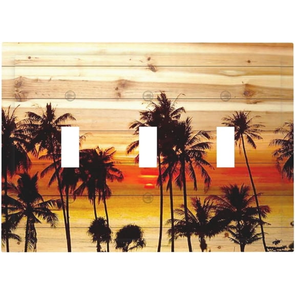 Beach Tropical Wood Palm Tree 3 Gang Jumbo Size Light Switch Plate Decorative Triple Toggle Wall Plate Cover Electrical Faceplate Switch Face Plate