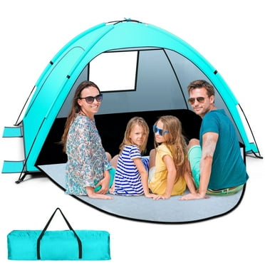 WARMTUYO Multi Pole Beach Tent for 2-3 Person, UPF 50  Sun Shelter, Portable Extendable Beach Canopy, for Camping, Hiking, Outdoor, with Zip and Privacy Screen - Green