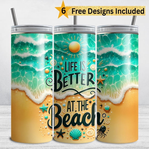 Beach Tumbler , Life Better at the Beach, 20 oz Skinny Tumbler Sublimation , Beach Vibes Beach Life, Summer Ocean Tumbler