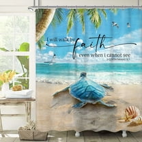 Beach Turtle Bible Verse Shower Curtain 72Wx72H Inch Rustic Blue Ocean Sea Animal Palm Tree Shower Curtain Bathroom Set Summer Coastal Scenery Waterproof Bath Decoration Accessories Home Decor