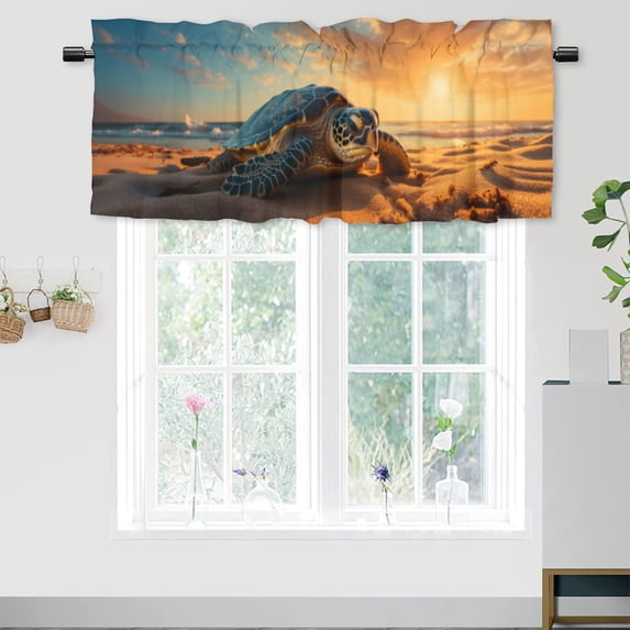 Beach Turtle Window Curtain Valances Blue Ocean Sea Turtle Summer Coastal Scenery Privacy Decorative Rod Pocket Short Window Valance Curtains 54 by 18 in, 1 Panel