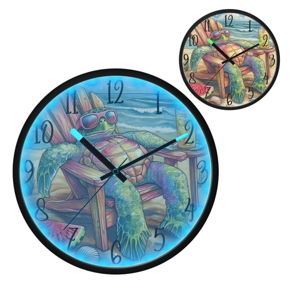 Beach Turtles Luminous Wall Clock with Sound-Activated LED 12-Inch Silent Acrylic Timepiece for Bedroom Livingroom or Office