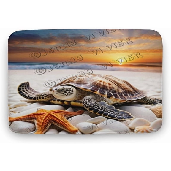 Beach Turtles, Starfish, Stones, Waves Flannel Bathroom Rug 20"x32" Bath Rug Sea Turtles Bathroom Decor And Rugs Ocean Scene Decor Non Slip Backing Washable Floor Comfortable Rug for Home Office