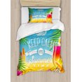 thumbnail image 1 of Beach Twin Size Duvet Cover Set, Its Summer Time Colorful Tropic Arrangement Surfing Holiday Exotic Palm Tree Pattern, Decorative 2 Piece Bedding Set with 1 Pillow Sham, Multicolor, by Ambesonne, 1 of 3