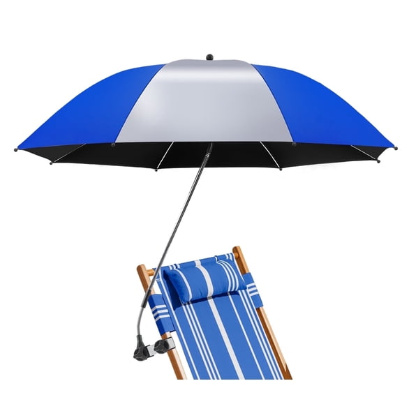 Beach Umbrella, 360 ° Chair umbrella with clamp, UPF50+ Umbrella for Chair, Sunshade for Beach, Sand, Patio, Yard (Blue/Silvery, Not Includ Chair)