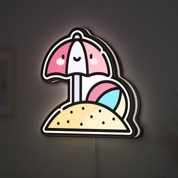 Beach Umbrella 3D Novelty Light Box, Summer Vacation Lamp Decor Featuring Sun, Ball and Ocean Theme for Holiday Enthusiasts (Width 12 inch, 30cm)