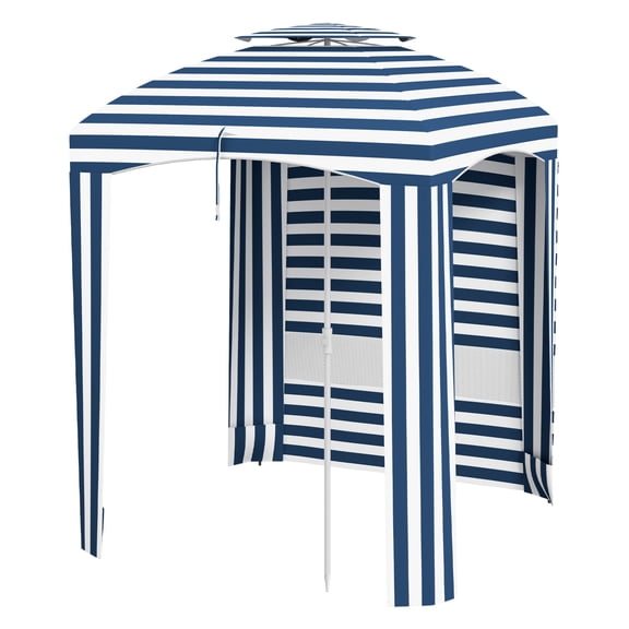Beach Umbrella 5.8' Cabana for Travel, Blue Stripe, Walls & Vents