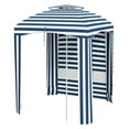 thumbnail image 1 of Beach Umbrella 5.8ft, Cabana Style, Portable Sun Shelter with Windows & Ruffles - Blue White Stripe, 1 of 9