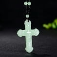 Lovelords Natural Green Jade Cross Pendant Necklace Handcarved Charm