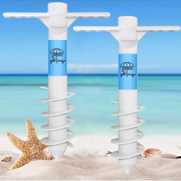AMMSUN Beach Umbrella Sand Anchor, One Size Fits All, Safe Stand for Strong Winds - 2 Pack - White