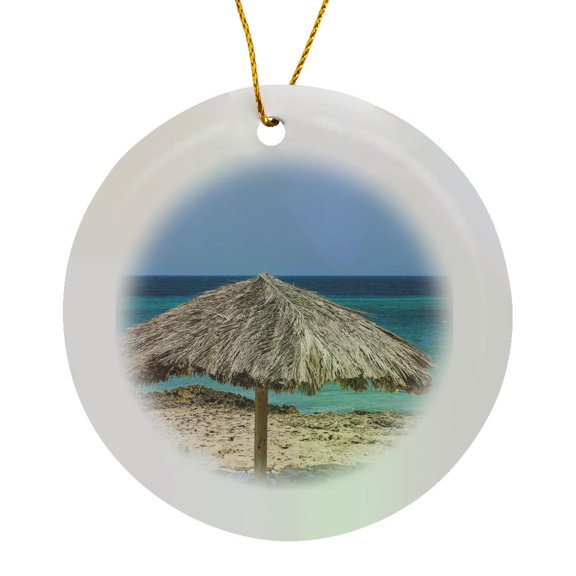 3drose, Beach Umbrella Arashi Beach Aruba., Circle Porcelain Ornament