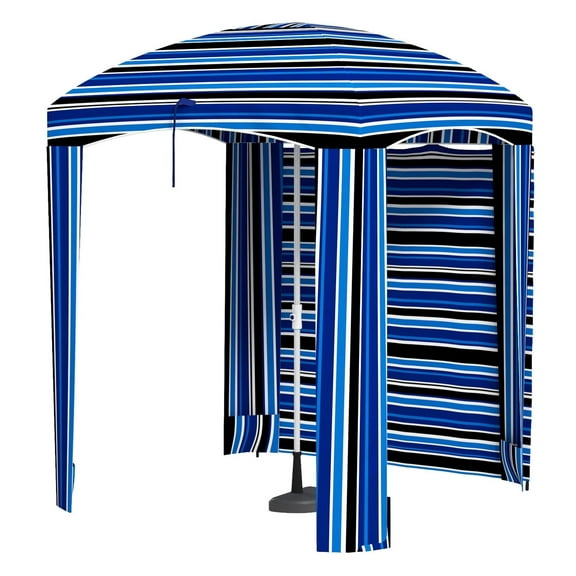 Beach Umbrella Cabana with Windows, Striped Azure Sun Shelter - Portable Beach Canopy for UV Protection, Easy Setup, Sand & Patio Use