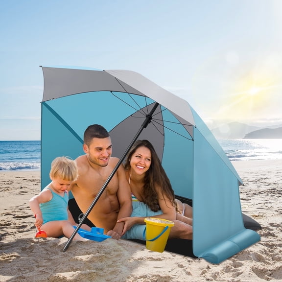 Beach Umbrella Tent for Sand Portable, Beach Canopy Umbrella UPF 50+ Sun Shelter Easy Pop up with Side Panel Ground mat Sunula Outdoor Sun Shade with UV Protection for Camping Patio Sport Event. Blue