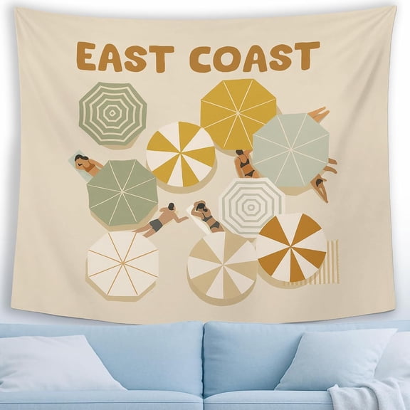 Beach Umbrella Coastal East Coast Wall Tapestry Hanging for Beachy House, Summer Minimalist Tapestries, Retro Funny Wall Decor Banner for Living Girly Room Bedroom Dorm 30x40in