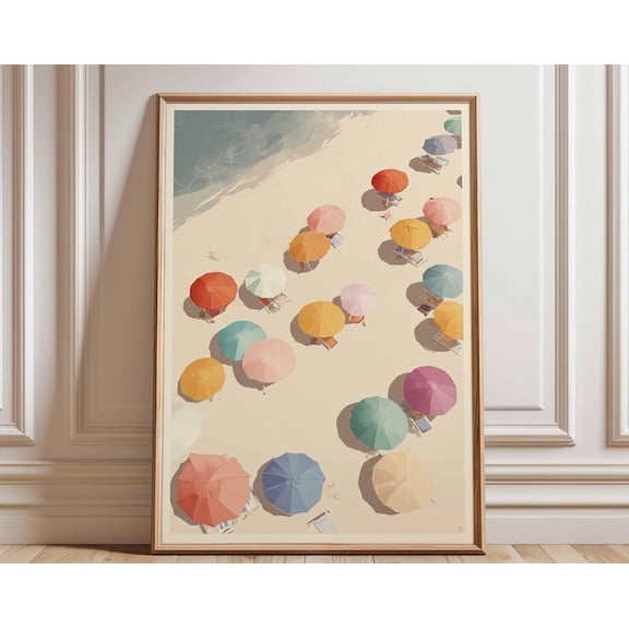 Beach Umbrella Coastal Wall Art Print, Unframed Paper Poster 8x10in