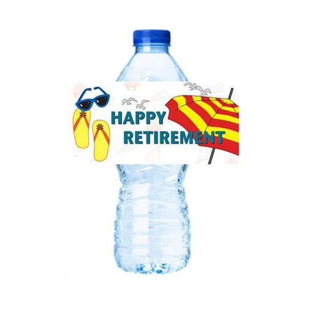 Beach Umbrella Happy Retirement Party Decorations 15ct Water Bottle Sticker Labels