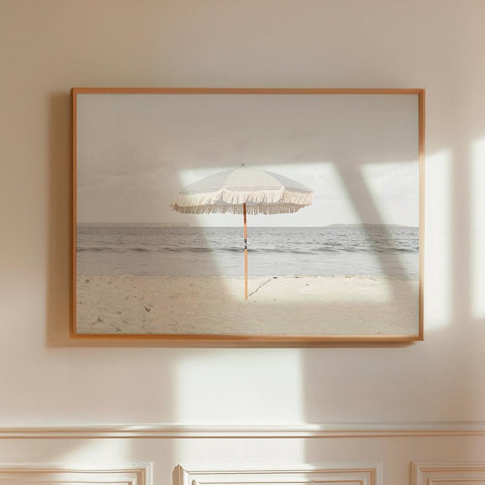 Beach Umbrella Print Art Neutral Beach Print Horizontal Beach Print ...