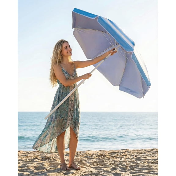 Beach Umbrella with Sand Anchor, Ultimate Adjustable Shade with Tilt & 360 Rotation, Portable 6FT Round Umbrella with Carry Bag, Windproof for Pool Patio Beach - Sea Rhythm