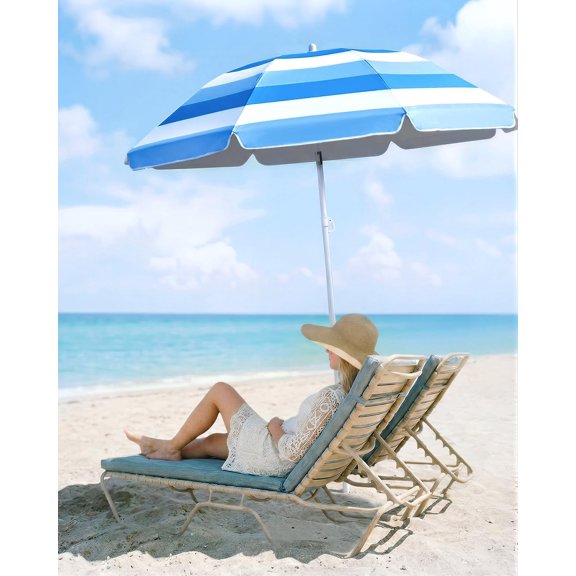 Beach Umbrella with Sand Anchor, Ultimate Adjustable Shade with Tilt & 360° Rotation, Portable 6FT Round Umbrella with Carry Bag, Windproof for Pool Patio Beach