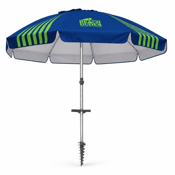 Beach Umbrella with 4-Point Wind Mitigation System, 8FT, Fiberglass Ribs, 50+ UPF Double Vent with Integrated Anchor
