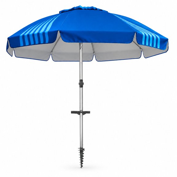 Beach Umbrella with 4-Point Wind Mitigation System, 8FT, Fiberglass Ribs, UPF 50+, Integrated Anchor, Double Vent